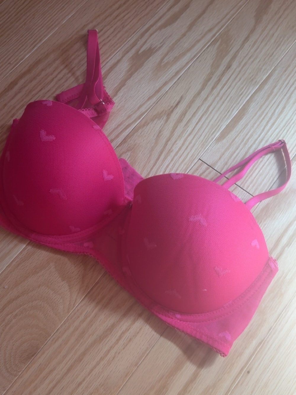 Steve Madden Hot Pink Heart Print Lace Bra